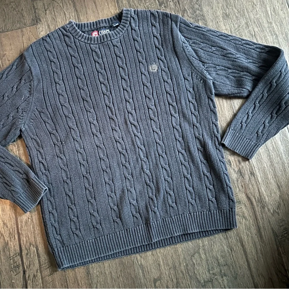 Vintage Preppy Navy Cable Knit Boyfriend Sweater Cotton L - Picture 1 of 7